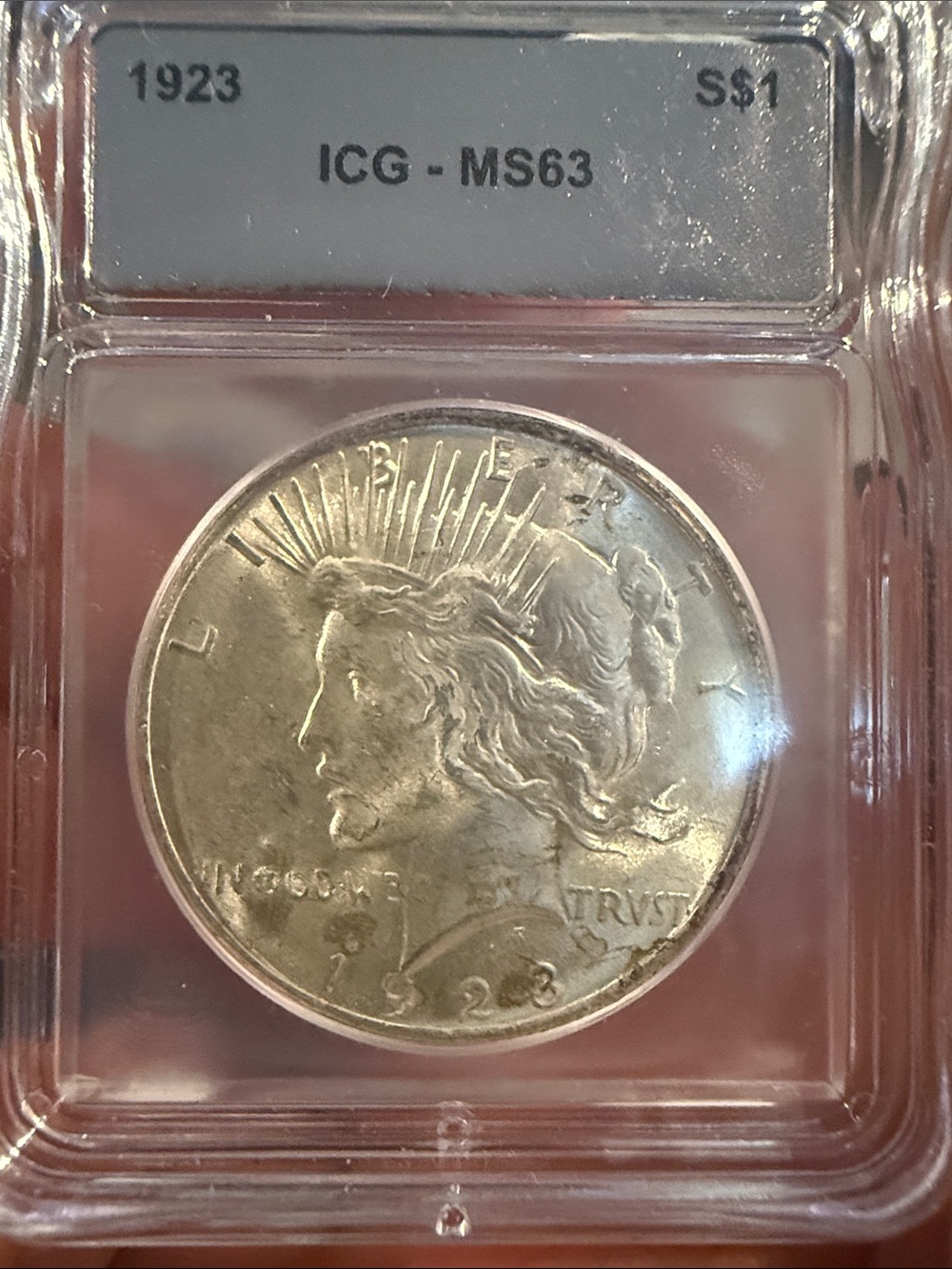 1923 Peace Silver Dollar - Silver Coin in Clear Holder